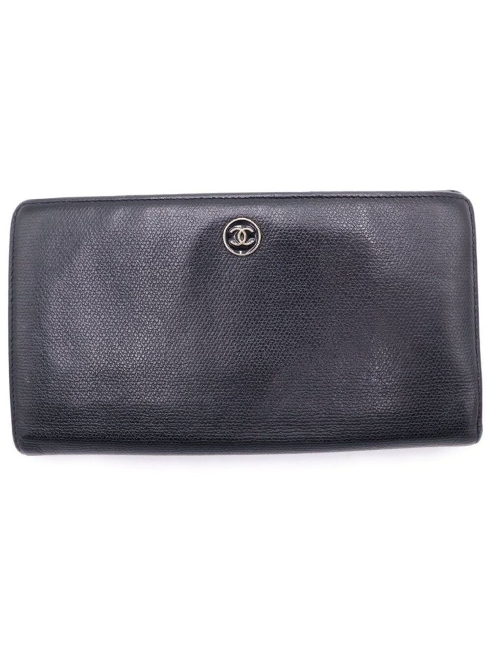 Chanel CC Logo Coco Button Leather Bifold Wallet Black